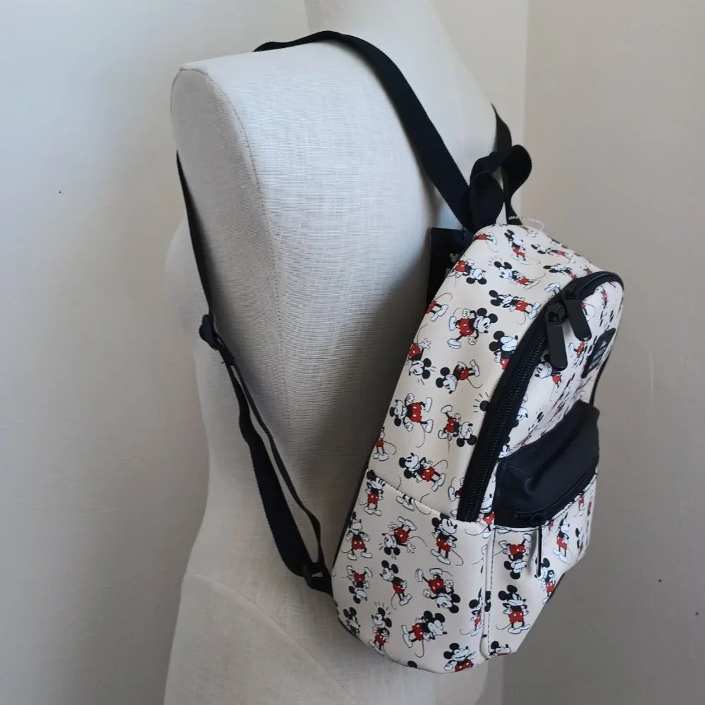 Disney Mickey Mouse Backpack BioWorld Cream Black‎ Red Mini Bag NEW